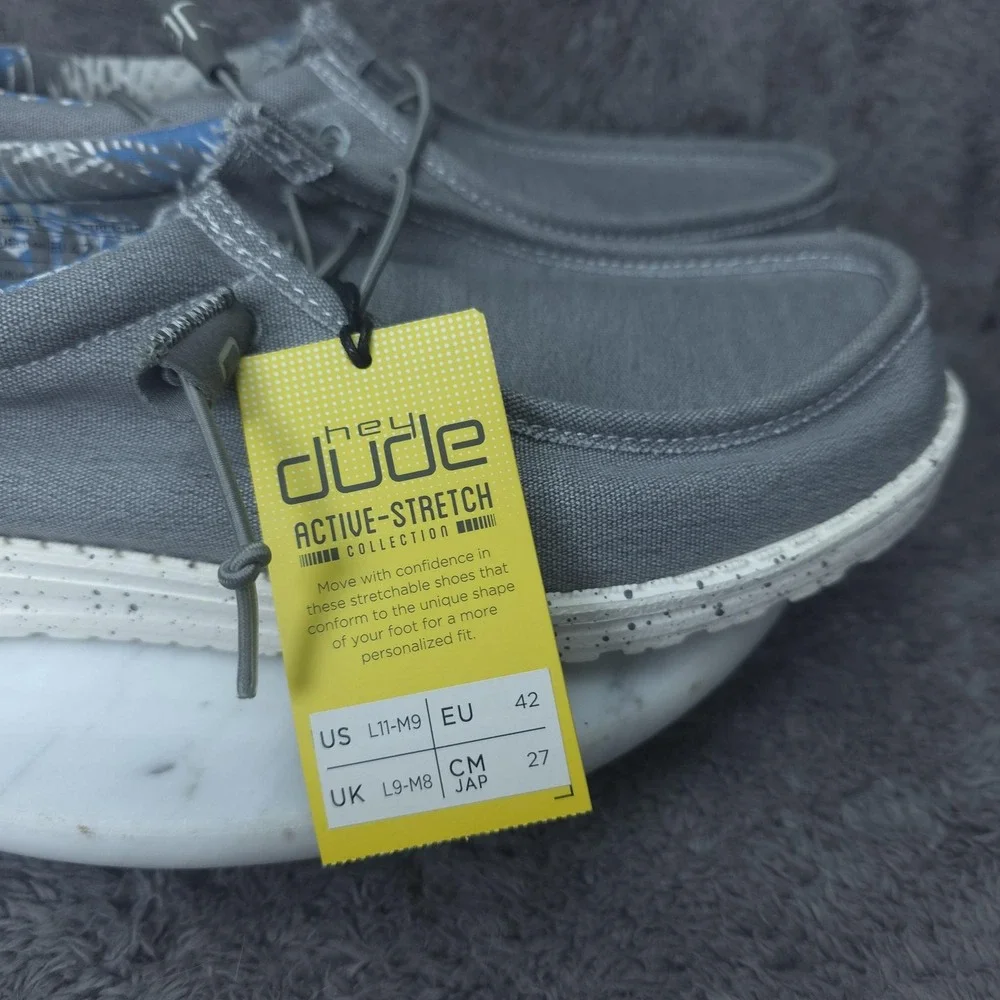 Hey Dude Wally Stretch Iron Shoes Mens Size 9 Gray Slip On Casual Sneakers